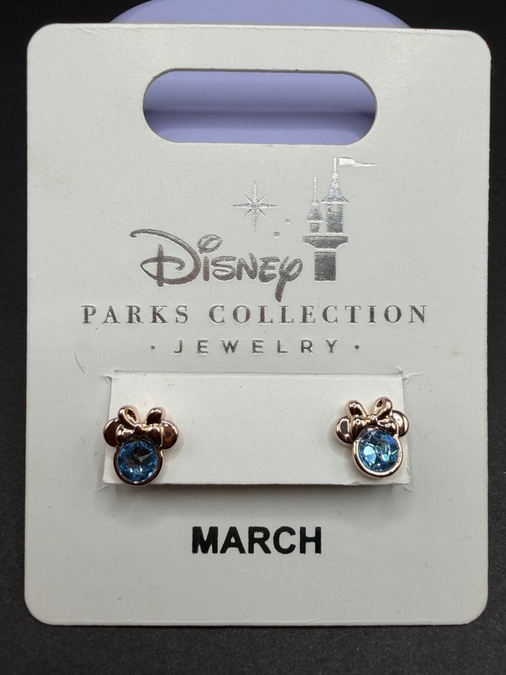 Disney Rose Gold Minnie Mouse Earrings with Bright Blue Crystals. NWT